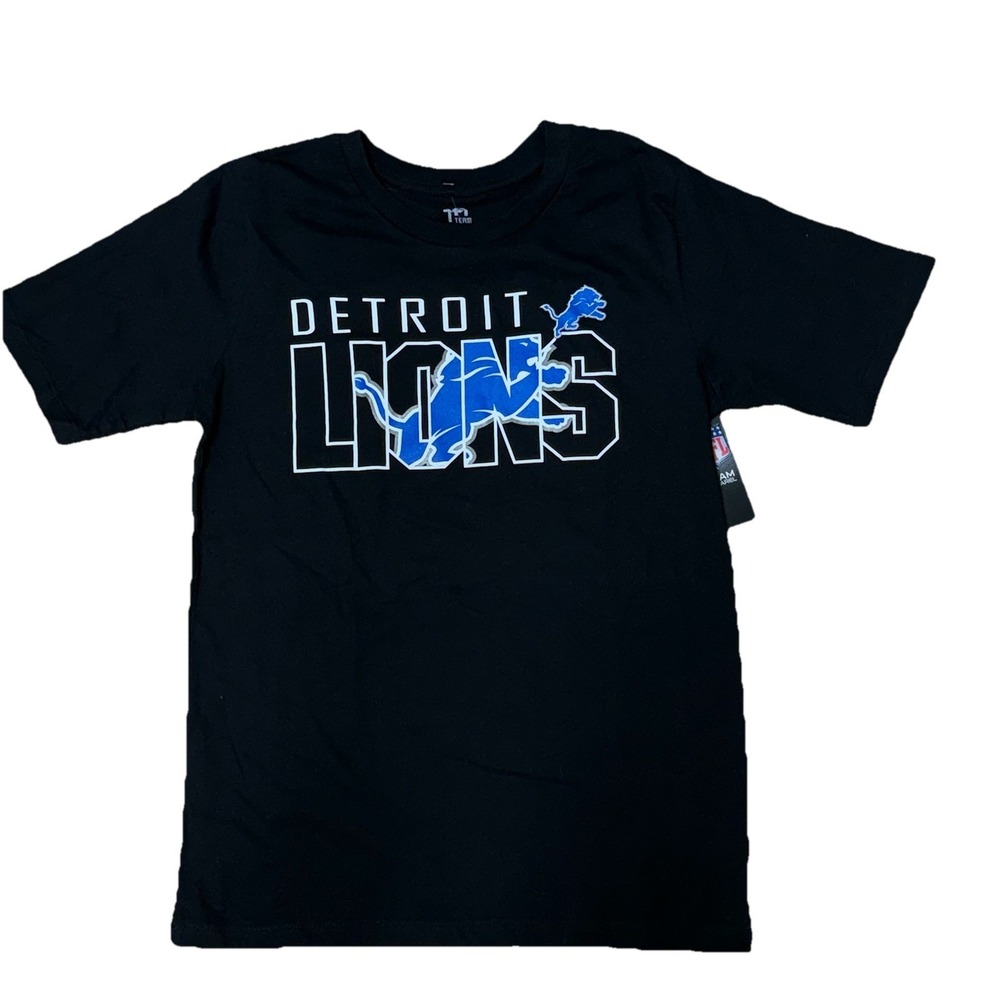 NWT Detroit Lions Black Logo T-Shirt Youth L 14/16 Tee NFL Team Apparel Football